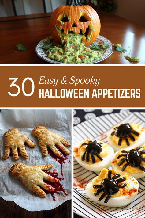 A collection of easy and spooky Halloween appetizers for parties Finger Breadsticks, Easy Halloween Appetizers, Savory Halloween Food, Fun Halloween Appetizers, Fun Halloween Party Food, Halloween Party Spooky, Halloween Potluck, Halloween Appetizer, Halloween Finger Foods