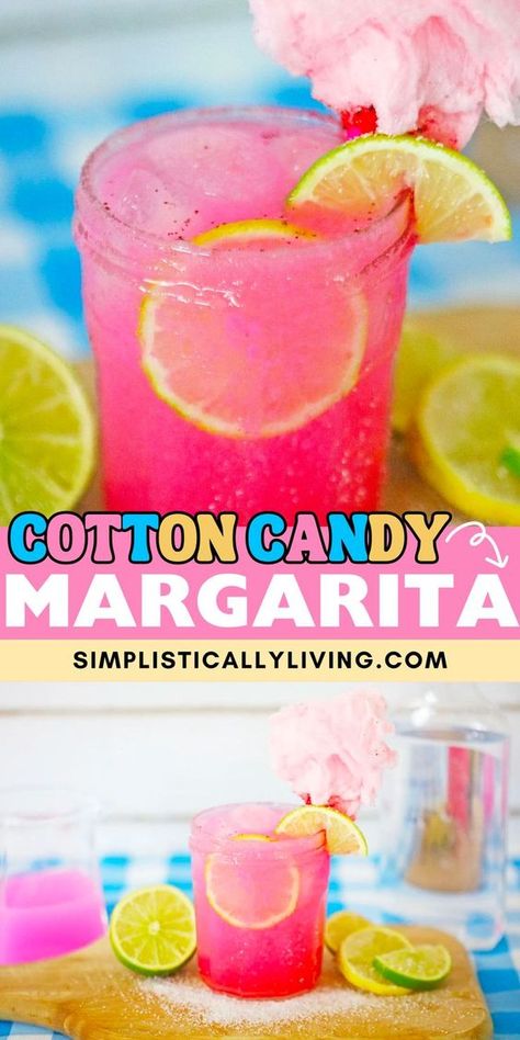 This Cotton Candy Margarita has a delicious tangy citrus flavor and is a fun drink to make any time you need to satisfy your sweet tooth. Cotton Candy Drink Recipe, Cotton Candy Margarita Recipe, Girls Night Cocktails Easy, Frozen Alcoholic Drinks Slushies, Birthday Alcoholic Drinks, Girls Night Drink Ideas, Cheap Mixed Drinks, Cotton Candy Margarita, Fun Kids Drinks