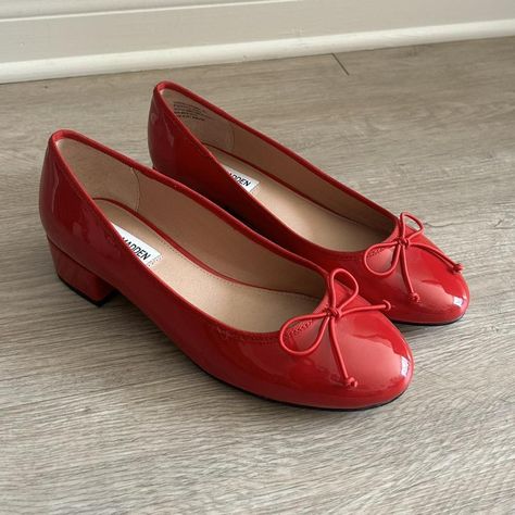 steve madden red ballet heels! ♥️
size 8, only worn a... - Depop Red Ballerinas, Senior Stuff, Ballet Heels, Visual Archive, My Shopping List, On The Side, Steve Madden, Ballet, Heels