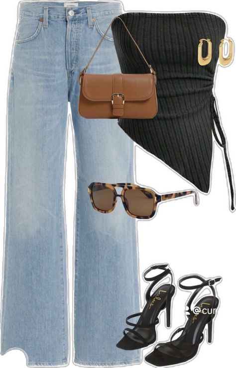 Jean High Heels Outfit, Creative Fashion Outfits Inspiration, Denim On Denim Going Out Outfit, Classy But Cute Outfits, Outfits With Jeans And Heels, Graduation Party Outfit Guest Casual, Summer Night Fits, Classy Casual Summer Outfits, Chic Going Out Outfits