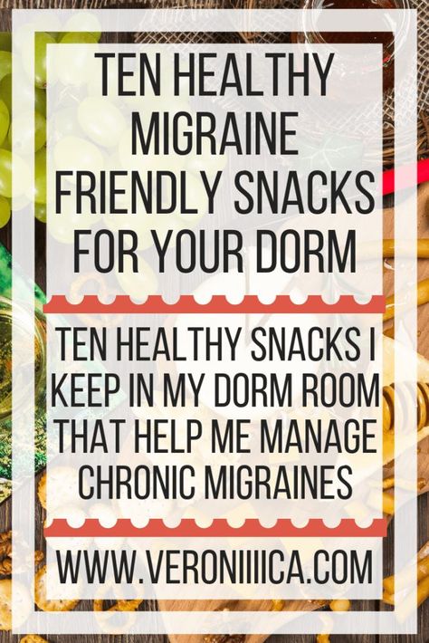 Ten healthy snacks I keep in my dorm room that help me manage chronic migraines. Gluten free, allergy friendly, and vegan options available, as well as refrigerated and nonperishable options Healthy Dorm Snacks, Migraine Diet, My Dorm Room, Healthy Protein Snacks, Healthy Eating Breakfast, Clean Eating Lunch, No Calorie Snacks, Yoga For Back Pain, Chronic Migraines