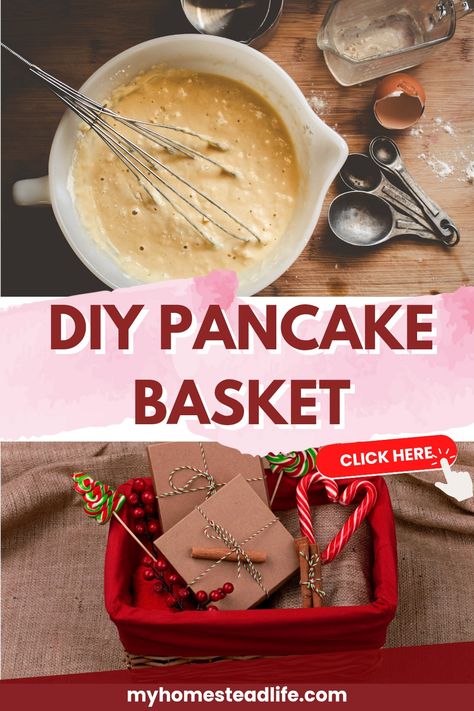 Pancake Breakfast Gift Basket, Breakfast Baskets Ideas Gift, Christmas Breakfast Gift Basket Ideas, Pancake Basket Ideas, Maple Syrup Gift Basket Ideas, Salad Gift Basket Ideas, Waffle Gift Basket Ideas, Christmas Breakfast Basket, Mixing Bowl Gift Basket