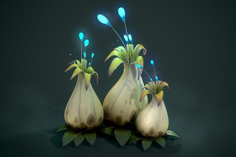 Stylized Alien Plant, Zehra Khan on ArtStation at https://www.artstation.com/artwork/d8yEX3 Fantasy Materials, Plants Reference, Fantasy Plants, Fantasy Vibes, 2d To 3d, Alien Plants, Art Final, Senior Project, Game Props