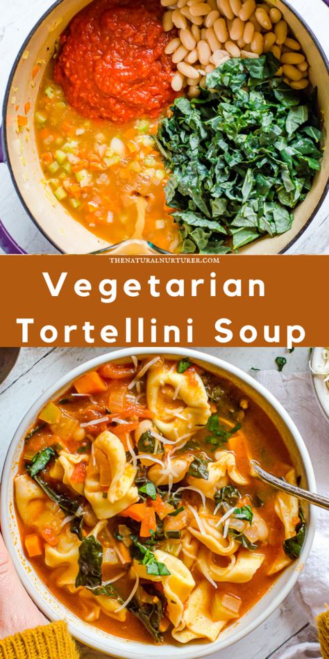 Vegetarian Tortellini Soup, Vegetarian Tortellini, Tortellini Recipes, Vegetarian Soup Recipes, Vegetarian Crockpot, Tortellini Soup, Veggie Soup, Tasty Vegetarian Recipes, Vegetarian Dinners