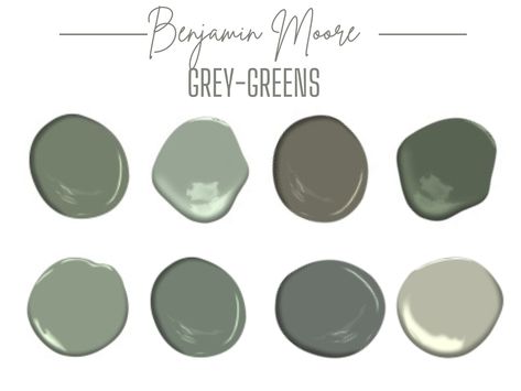 Take the guesswork out of selecting paint colors for your home and just take this curated palette to the paint store! Muted greens are having a major moment. Update your home using one of these beautiful, soothing shades! Instantly download the shown color palette, complete with Benjamin Moore paint color names. Bonus paint finish guide also included, so you can easily choose the correct sheen for each area of your home! This is a digital download only. No refunds or returns will be accepted. An Benjamin Moore Green, Green Exterior Paints, Olive Green Paints, Green Grey Paint, Benjamin Moore Gray, Paint Combinations, House Color Palettes, Paint Colors Benjamin Moore, Green Paint Colors