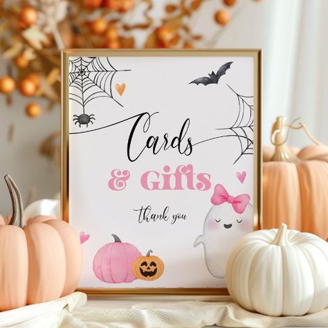 Little Boo halloween cards and gifts  Poster Oh Sheet Were Having A Ghoul, Little Boo Baby Shower Ideas Pink, Pink Halloween Baby Shower Ideas, A Little Boo Is Due Baby Shower Ideas, Halloween First Birthday, Bebe Shower, Festive Party Decorations, Halloween Centerpiece, Twin Birthday