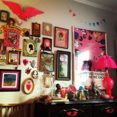 .gallery wall. Eccentric Gallery Wall, Kitschy Gallery Wall, Gallery Wall Colorful, Gallery Wall Ideas Maximalist, 70s Gallery Wall, Maximalist Bedroom Gallery Wall, Wall Collage Maximalist, Photo Wall Collage Maximalist, Gallery Wall Funky Frames