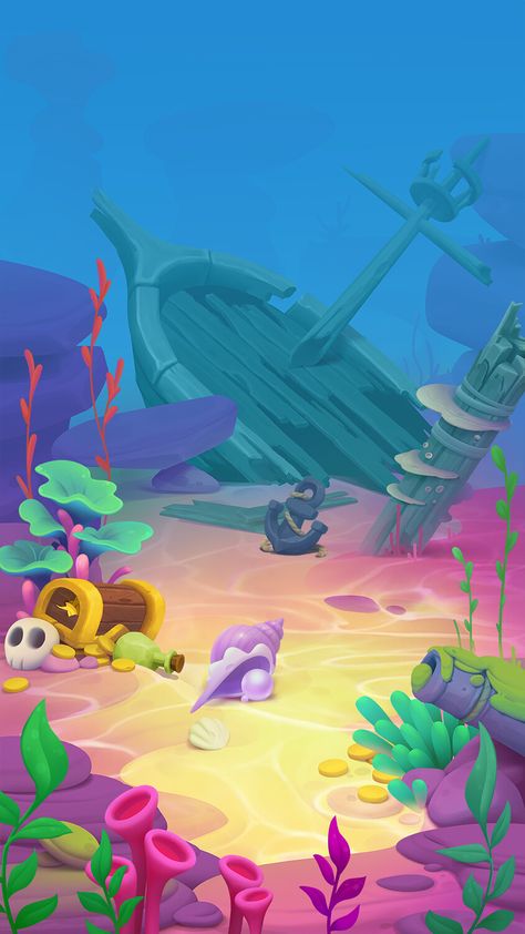 Ocean Games, Underwater Background, Sea Illustration, Illustration Art Kids, Underwater Scene, Casual Art, Under The Sea Theme, Sea Design, Game Illustration