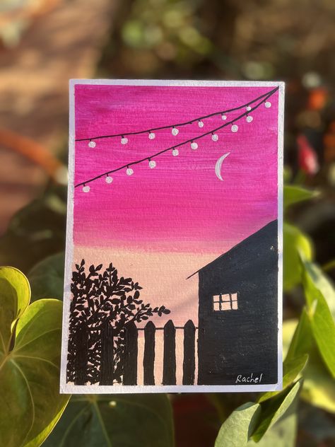 Pink sky Sunset Art Painting, Sunset Painting Acrylic, Sky Art Painting, Acrylic Painting Flowers, Pink Painting, Kids Class, Cute Canvas, Sky Painting, Simple Acrylic Paintings