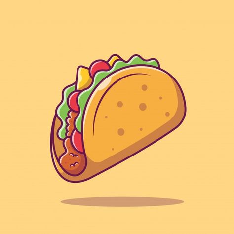 Panda Merah, Taco Cartoon, Taco Drawing, Yuumei Art, Taco Mexican, Food Cartoon, Vector Food, Vector Icons Illustration, Cartoon Posters