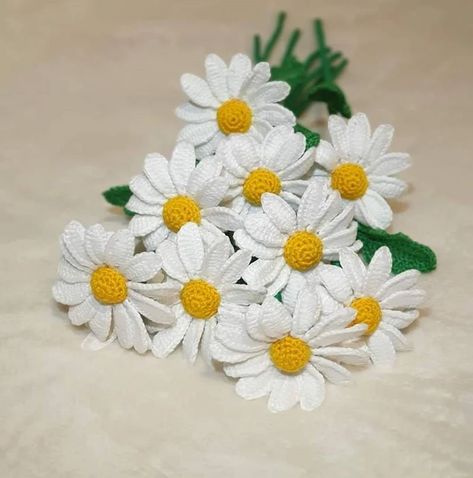 Daisy Crochet Bouquet, Daisy Flower Crochet Pattern, Daisy Flower Crochet, Knitted Crafts, Crochet Small Flower, Nursery Gifts, Crochet Valentine Patterns, Bouquet Crochet, Crochet Poppy