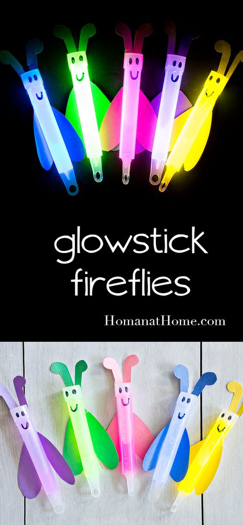 Make adorable glowstick fireflies to light your night! All you need is a glowstick, a marker, paper, and 10 minutes to have a whole swarm. Lightning Bug Crafts, Fireflies Craft, Bug Activities, Bugs Preschool, Summertime Crafts, Art Activities For Toddlers, Bug Crafts, Marker Paper, Birthday Party Crafts