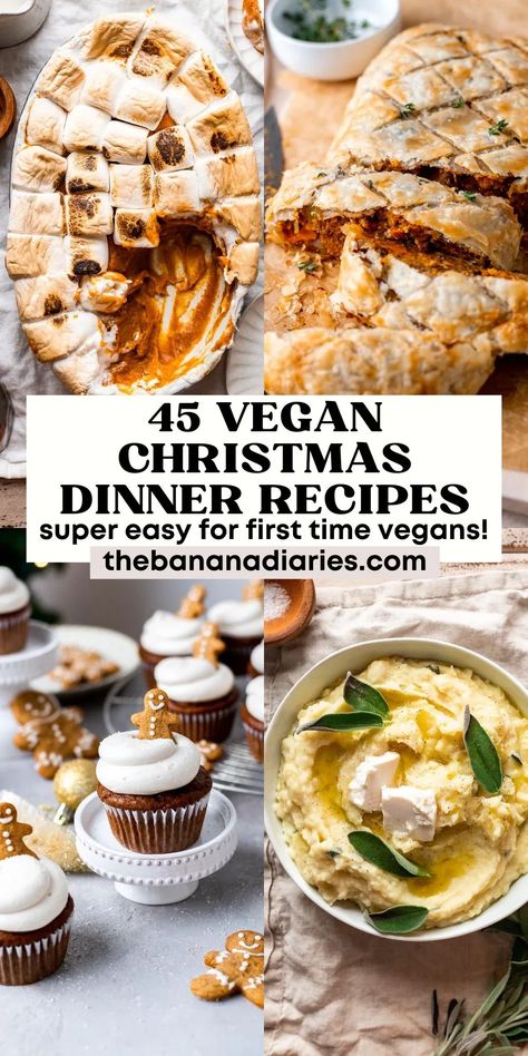 Here are over 30 non-vegan approved vegan Christmas dinner recipes that are easy and approachable to make yet sure to impress all eaters- even meat eaters! Vegan Christmas Dinner Recipes, Vegan Dinner Rolls, Banana Diaries, Vegetarian Holiday Recipes, Vegetarian Christmas Recipes, Vegan Sweet Potato Casserole, Christmas Dinner Recipes, Vegan Christmas Dinner, Vegan Christmas Cookies