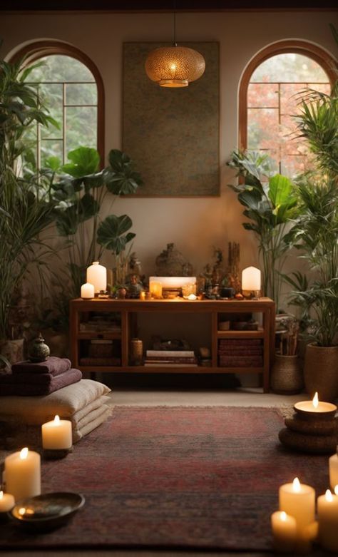 At Home Meditation Room, Yoga Room Ideas Zen Space, Yoga Meditation Space Zen Room, Zen Den Meditation Rooms, Yoga Room Ideas Home, Meditation Corner In Bedroom, Meditation Room Decor Zen Space, Zen Room Ideas, Zen Office Space