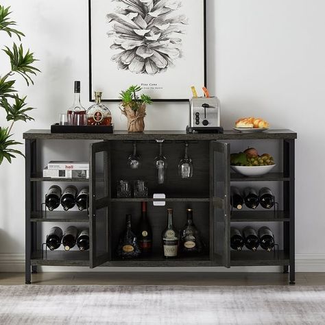 Industrial Wine Bar Cabinet,Liquor Storage Credenza - Bed Bath & Beyond - 37873890 Industrial Wine Bar, Liquor Cabinet Modern Large, Sliding Door Liquor Cabinet, Metal Whiskey Cabinet, Small Industrial Wine Cabinet, Liquor Storage, Industrial Liquor Cabinet Kitchen & Bar Carts, Wine Bar Cabinet, Online Furniture Shopping