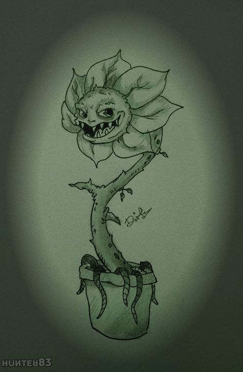 Spooky Plants Drawing, Monster Flower Drawing, Plant Monster Drawing, Evil Flower Drawing, Creepy Sunflower, Creepy Flower Drawing, Sunflower Doodle, Evil Flower, Spooky Plants