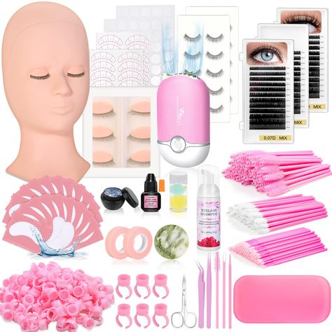 PRICES MAY VARY. [Everything Needed for Lash Extension] It came will all sorts of necessities/tools for doing complete lash extensions and this eyelash extension practice kit paired well with a plastic vanity organizer as a gift, since there are so many different kinds of tools, included plenty of mixed & classic individual lashes, mascara wands, brushes, rings for glue, lash glue & glue remover, highly precise tweezer, eyelash dryer fan, eyelash mannequin head with removable eyelids, tape, jade Single Lash Extensions, Lash Extension Glue, Lash Extension Training, Eyelash Extension Training, Lash Extension Supplies, Disposable Mascara Wands, Lash Extension Kit, Eyelash Technician, Eyelash Extension Kits