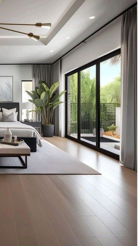 Large Bedroom Ideas Master Suite Modern, Contemporary Bedrooms Ideas, Calm Luxury Bedroom, Large Master Bedrooms Decor Modern, Contemporary American Interior, Morden Luxury Bedroom Design, American Modern House Interior, Morning Kitchen In Bedroom Master Suite, Modern Master Bedrooms 2024