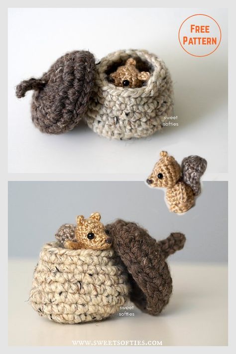 Baby Squirrel in Acorn Free Crochet Pattern Crochet Mini Squirrel, Waldorf Knitted Animals Free Pattern, Waldorf Crochet Pattern, Free Realistic Animal Crochet Patterns, Crochet Amigurumi Possum Free Pattern, Cool Crochet Patterns Free, Free Micro Crochet Patterns, Mini Crochet Patterns Free, Mini Crochet Animals Pattern Free