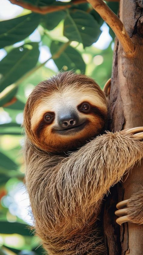 Sloth hanging on tree branch wildlife animal mammal. | premium image by rawpixel.com / Miiruuku Sloth Images, Sloth Side View, Sloth Reference Photo, Sloth Photos, Sloth Memes, Sloth Meme, Animal Body Parts, Sloths Funny, Cute Sloth