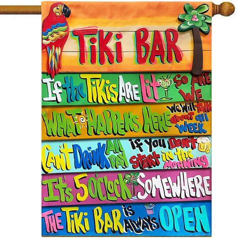 PRICES MAY VARY. N NAMESISS Tiki Bar Flag, The Tiki Bar Is Always Open Garden Flag, Pool Flag, Pool House Decor, Tiki Bar, Tiki Lounge 30 x 40 Inches House Flag, Housewarming Gift, Summer Flag, Yard Flag A GREAT DECORATION FOR YOUR HOUSE: A wonderful housewarming gift, a rustic decoration for Your House, Pool,... and so much more. These flag are perfect choices for a thoughtful birthday, new couple, housewarming or summer present. PREMIUM-QUALITY PRINT: One of the best parts about our double-sid Margaritaville Decor, Pool House Decor, Open Garden, House Pool, Rustic Decoration, Tiki Lounge, Burlap Garden Flags, Yard Flags, Outdoor Flags