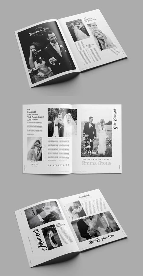 Wedding Invitations Magazine Style, Magazine Invitation Wedding, Wedding Photo Magazine, Wedding Photo Template, Wedding Invitation Magazine, Wedding Album Magazine, Wedding Magazine Design, Bridal Magazine Layout, Wedding Invitation Booklet