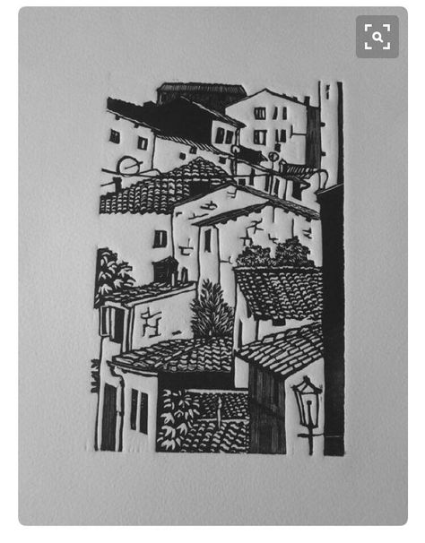 Estampación Print Linoleum, Lino Carving, Linoleum Printmaking, Italian Town, Relief Printmaking, Linoleum Print, Linoleum Block Printing, Europe Italy, Linocut Printmaking