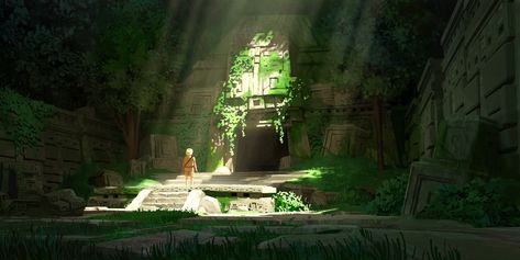 Temple Ruins Concept Art, Mayan Temple, Jungle Temple, Video Game Artist, Aztec Ruins, Temple Ruins, Ancient Temple, Art Landscapes, Temple Art