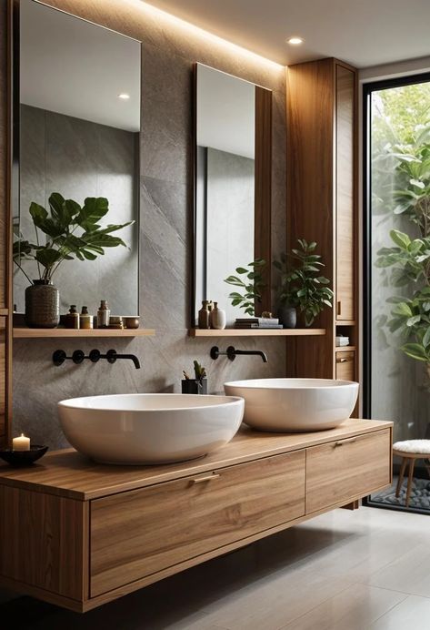 Best Ensuite Designs, Sink In Bathroom Ideas, Bathroom Ideas Ensuite, Spa Bathroom Design Luxury, Spa Inspired Bathroom Modern, Bathroom Decor Two Sinks, Luxury Ensuite Bathroom Ideas, Luxury Spa Bathroom Ideas Master Bath, Two Mirror Bathroom