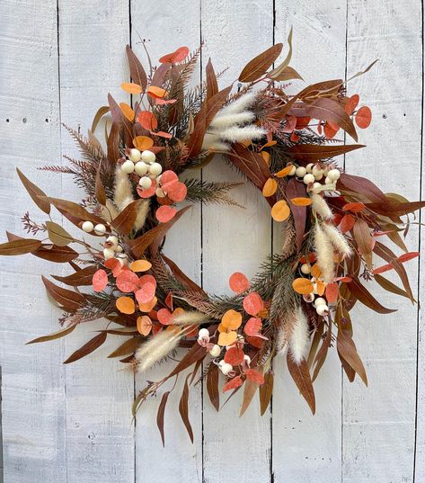 Embrace the vibrant spirit of fall with our stunning Mixed Autumn Foliage Wreath! This exquisite wreath is designed to bring warmth and charm to your home, making it the perfect addition to your front door or any indoor space. Purple Fall Wreath, 12” Fall Wreaths, Autum Wreaths, Autumn Leaves Wreath, Autumn Dried Flower Wreath, Fall Door Decor, Purple And Orange Decomesh Wreath, Foliage Wreath, Autumn Foliage