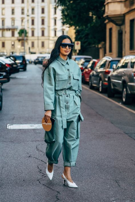 The Best Street Style at Milan Fashion Week Spring 2020 | POPSUGAR Fashion Milan Fashion Week Spring 2020, 2020 Street Style, Fashion Week Spring 2020, Utility Jumpsuit, Reportage Photography, Popsugar Fashion, Plunge Dress, Street Style Fashion, The Best Street Style