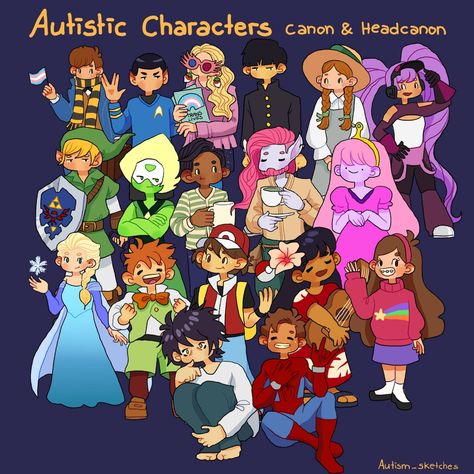 Neurodivergent Things, Group Picture, Spectrum Disorder, Cartoon Crossovers, Mental And Emotional Health, The Villain, Cartoon Art Styles, Emotional Health, Gravity Falls