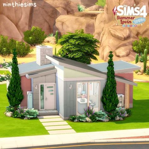 Tiny House Mid Century Modern, Sims Mid Century Modern, Mid Century Sims 4, Modern Starter Home Sims 4, Sims 4 Mid Century House, Sims 4 Cottage Tiny House, Modern Tiny Home Sims 4, Sims 4 Tiny Eco House, Sims 4 Mid Century Modern