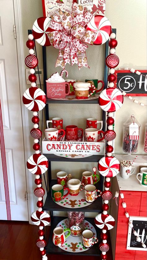 Candy Cane Lane Theme, Hot Cocoa Bar Decor, Christmas Hot Cocoa Bar, Christmas Hot Cocoa, Gingerbread Christmas Tree, Candy Cane Lane, Gingerbread Christmas Decor, Peppermint Christmas, Cozy Christmas Decor