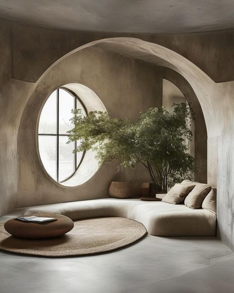 Cozy minimalistic Wabi-Sabi cave. Dream home design with warm earthy hues round organic shapes and the beautiful of nature. #wabisabi #wabisabiinteriors #japandi #japandiinterior #organicmoderndecor #organicmodern #interiordesign #dreamhomedesign Wabi Sabi Interior Design, Casa Wabi, Organic Interior, Airbnb Ideas, Concrete Paint, Wabi Sabi Interior, Stone Paint, Earthy Home, 카페 인테리어 디자인