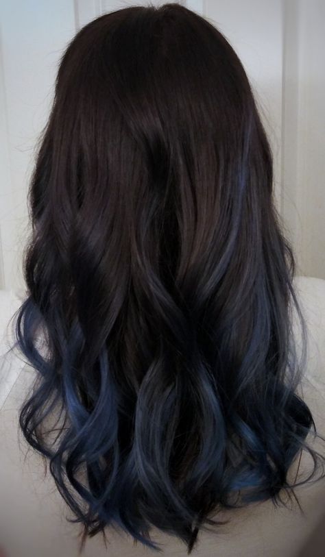 Blue Brown Hair, Blue Hair Highlights, Hidden Hair Color, Blue Ombre Hair, Dyed Hair Blue, Warm Scarves, Dark Blue Hair, Dip Dye Hair, Hair Color Underneath