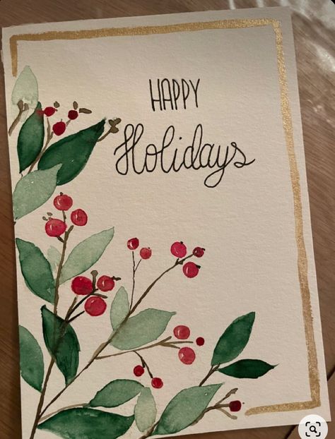 Christmas Painted Cards Handmade, Christmas Cards Handmade Watercolor Simple, Cute Watercolour Christmas Cards, Diy Christmas Cards Acrylic Paint, Homemade Painted Christmas Cards, Watercolours Christmas Cards, Watercolour Cards Christmas, Christmas Card Watercolor Easy, Watercolor Painting Christmas Card Ideas