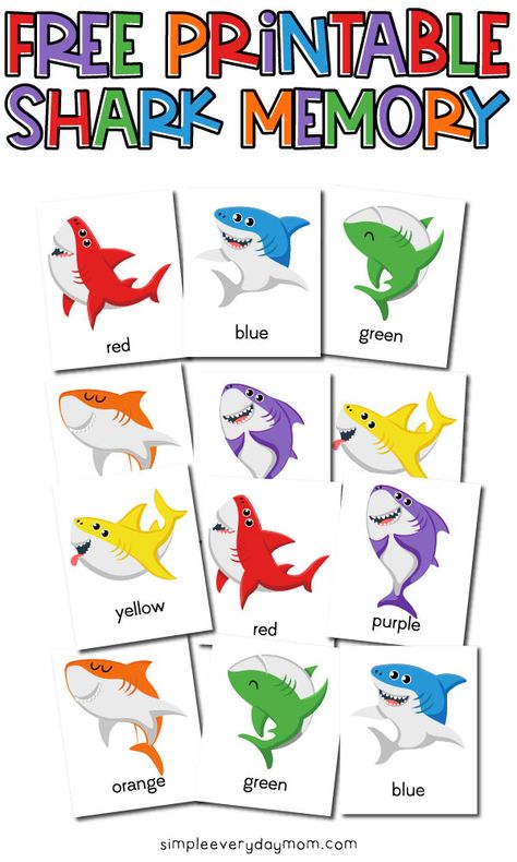 this free printable shark memory game for kids is a fun and educational activity that's great for preschool, pre k and kindergarten children! Download today! #simpleeverydaymom #sharks #preschoolers #preschool #prek #prekindergarten #toddlers #kidsactivities Shark Memory Game, Baby Shark Activities For Toddlers, Baby Shark Activities, Crochet Memory Game, Smiley Shark, Kids Coupons, Ocean Animals Preschool, Ocean Lesson Plans, Shark Activities