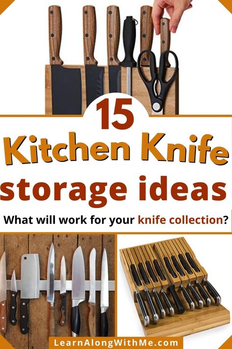 Is your current knife block or knife drawer not "cutting" it anymore?  There are lots of other options out there.
In this article we look at several kitchen knife storage ideas including magnetic knife blocks, wall-mounted options, and ways to better organize a knife drawer.

Check it out today and see what'll work for your knife collection.


#kitchenknifestorageideas  #knifestorage  #knifestorageideas  #kitchenstorage Sharp Knife Storage, Farmhouse Kitchen Knife Block, Storing Knives In Kitchen, Knife Block Alternative, Kitchen Knife Organization, Knife Storage Kitchen, Knife Holder Ideas, Diy Knife Storage, Knife Block On Counter