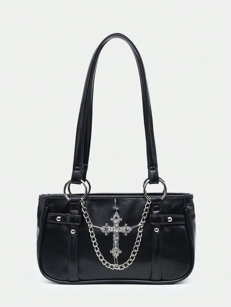 ROMWE Goth Women's Vintage Gothic Cross Chain Detail Shoulder Bag With Saturn & Metal DecorationI discovered amazing products on SHEIN.com, come check them out! Goth Bag, Steampunk Goth, Gothic Cross, Gothic Crosses, Black Punks, Hair Accessories Boho, Festival Concert, Goth Women, Crosses Decor