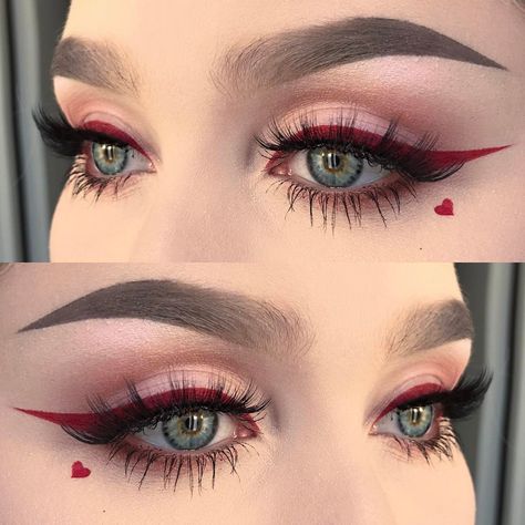 15 Maquillajes que deberías intentar para San Valentin Make Up Designs, Eyeliner Tips, Red Eyeliner, Valentines Day Makeup, Valentines Makeup, Beauty Make-up, Red Makeup, Makijaż Smokey Eye, Makeup Guide