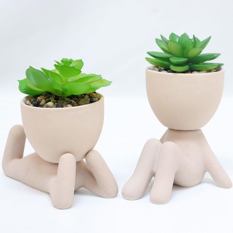 PRICES MAY VARY. 🎄🎄【HOME&OFFICE DECOR】These little guys are cute and fun, fake succulents that brighten up your indoor home office decor space. 🎄🎄【Fake Plant Pot Size】 The humanoid fake plant pot is made of high-quality ceramic frosted composition. Maximum height is 5.3 ", maximum width is 4.7 ". 🎄🎄【Easy to Maintain】Small fake plant decorations will not die due to lack of water, sunlight, temperature, or care. 🎄🎄【Christmas Personalized Gift】 Interesting artificial succulent plants make t Cute Fake Plants Decor, Small Plants For Bedroom, Fake Plants Room Decor, Cute Green Room Decor, Fake Plant Room Decor, Small Plant Decor, Office Plant Decor, Cute Cubicle Decor, Cute Plant Pots