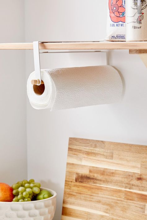 Under-Shelf Paper Towel Holder | Urban Outfitters Australia Metal Kitchen Shelves, Paper Towel Storage, Paper Towel Holders, Dorm Kitchen, Shelf Hanger, Shelf Paper, Unusual Home, Towel Holders, Ceramic Soap Dish