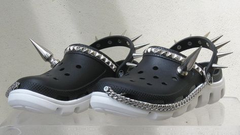 Emo Crocs, Goth Crocs, Croc Platforms, Classic Goth, Crocs Store, Crocs Ideas, Rubber Clogs, New Yorker Cartoons, Emo Kid