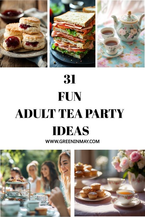 Discover 31 Fun Adult Tea Party ideas that will transform any gathering into an elegant affair! From delectable Tea Party Food Ideas to charming Outdoor Tea Party Ideas, this guide has it all. Whether you're planning a sophisticated Tea Party Birthday for an adult or looking for engaging Tea Party Games to entertain your guests, these creative suggestions will ensure your event is unforgettable. Elevate your tea party experience with these delightful and inspiring ideas!. Tea Event Ideas, English Tea Themed Party, Themes For Tea Parties, Tea Party Foods For Adults, Tea Party Activities For Adults, 21st Birthday Tea Party Ideas, 80th Birthday Tea Party Ideas, High Society Tea Party, Tea Cup Party Ideas