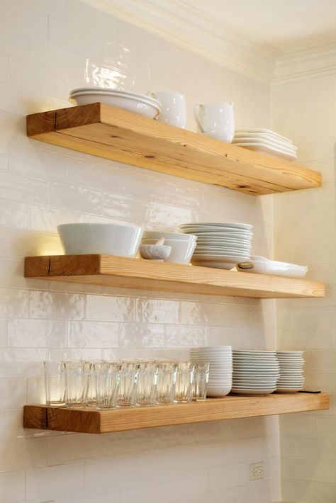 Floating Kitchen Shelves, Kitchen Floating Shelves, Diy Floating Shelves, Kitchen Shelf Decor, Diy Dresser Makeover, Floating Shelves Kitchen, Diy Accent Wall, Diy Furniture Easy, Floating Shelves Diy