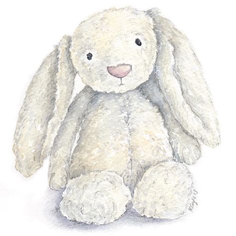 I'm currently planning Kate's 6th birthday party and she chose a bunny theme in honor of her beloved Jellycat bunny she's loved since she was a baby. Imagine my surprise to find this stunning watercolor print on Etsy while searching for bunny party decorations - it's Kate's exact bunny! The artist is @kaff_littleredboots and I'm so thrilled she is letting us use her gorgeous painting for Kate's party! Check her out on Etsy or FB for more of her beautiful work. http://ift.tt/1RiKRqk by allthingsg Bunny Stuffed Animal Drawing, Stuffed Animal Drawing, Bunny Supplies, Jellycat Toys, Bunny Stuffed Animal, Jellycat Bunny, Bunny Watercolor, Rabbit Drawing, Bunny Tattoos