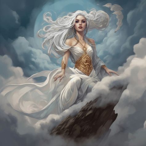 Air Goddess Aesthetic, Sky Goddess Art, Wind Goddess Art, Wind Elemental Female, Air Goddess Art, Air Elemental Female, Goddess Of Air, Cloud Goddess, Elemental Goddess