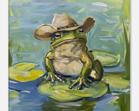 Frog With Hat, Frog Watercolor, Frog Clipart, Animal Paintings Acrylic, Animal Watercolor, Animal Png, Dorm Art, Frog Art, Wow Art