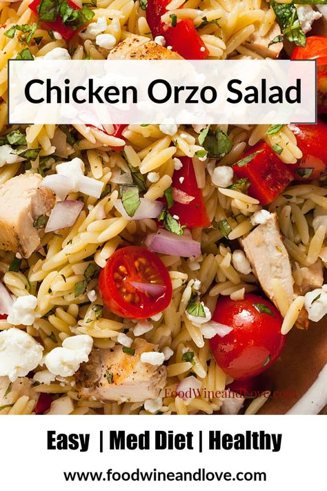 Easy Chicken and Orzo Salad #easy #MedDiet  #healthy #salad #recipe Chicken Orzo Salad, Orzo Salat, Chicken And Orzo, Orzo Salad Recipes, Recipes Potato, Dinners Easy, Orzo Pasta Salad, Orzo Recipes, Salad Easy